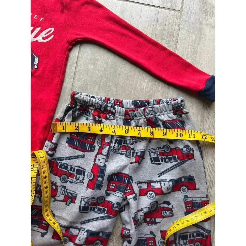 Toddler Boy's Rescue Firetruck Cotton Fleece 2 Piece Pajama Set Pjs Sleep Cozy 5